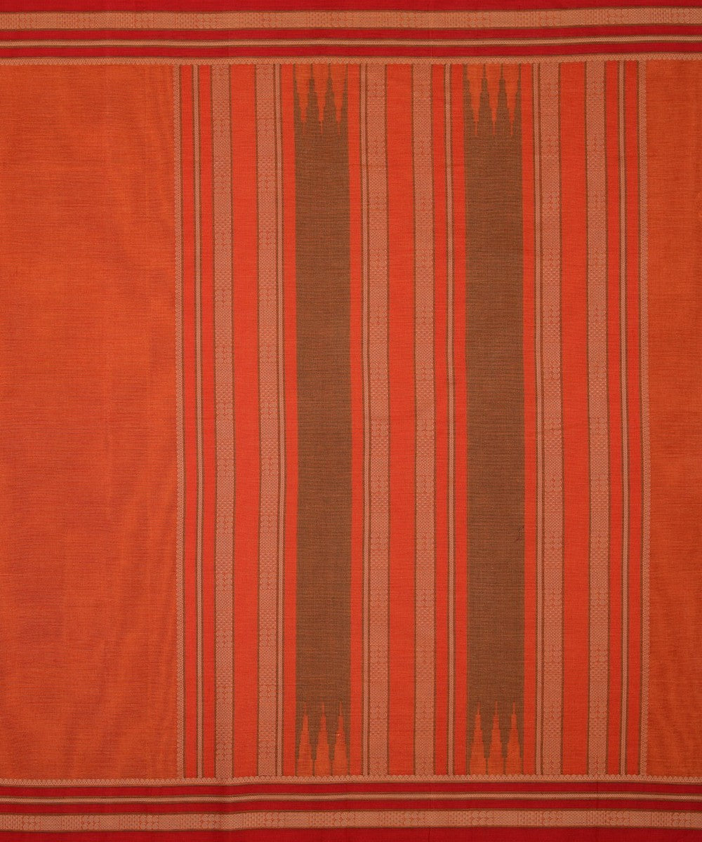 Orange and beige handwoven kanchi cotton saree