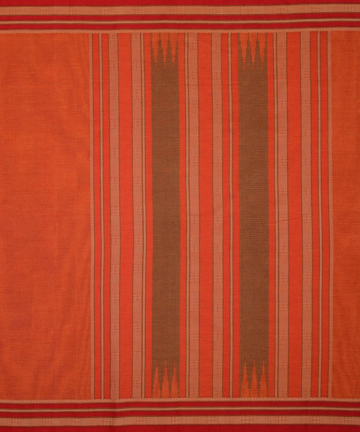 Orange and beige handwoven kanchi cotton saree