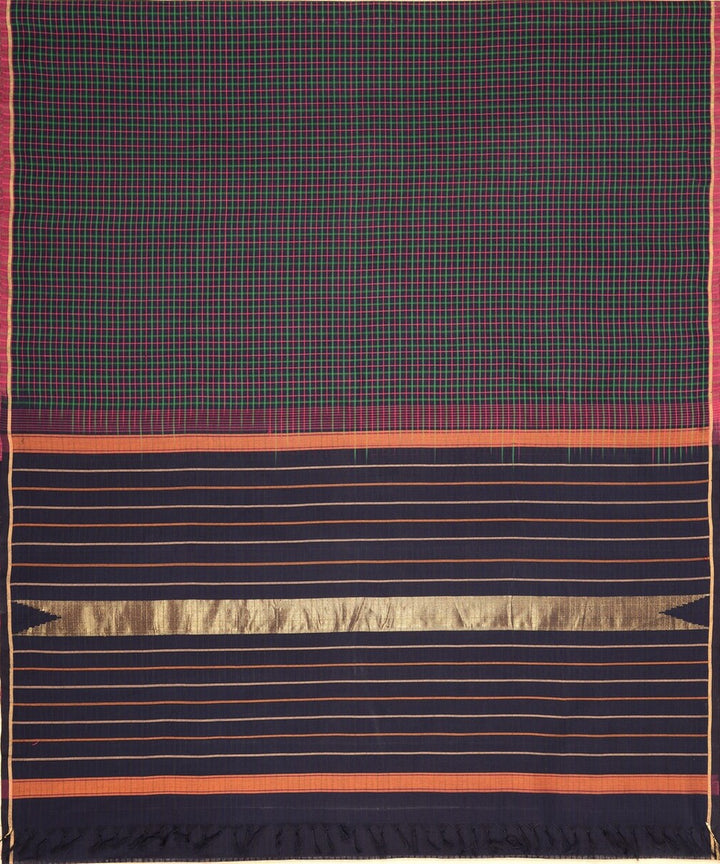 Navy blue borderless handwoven kanchi cotton saree