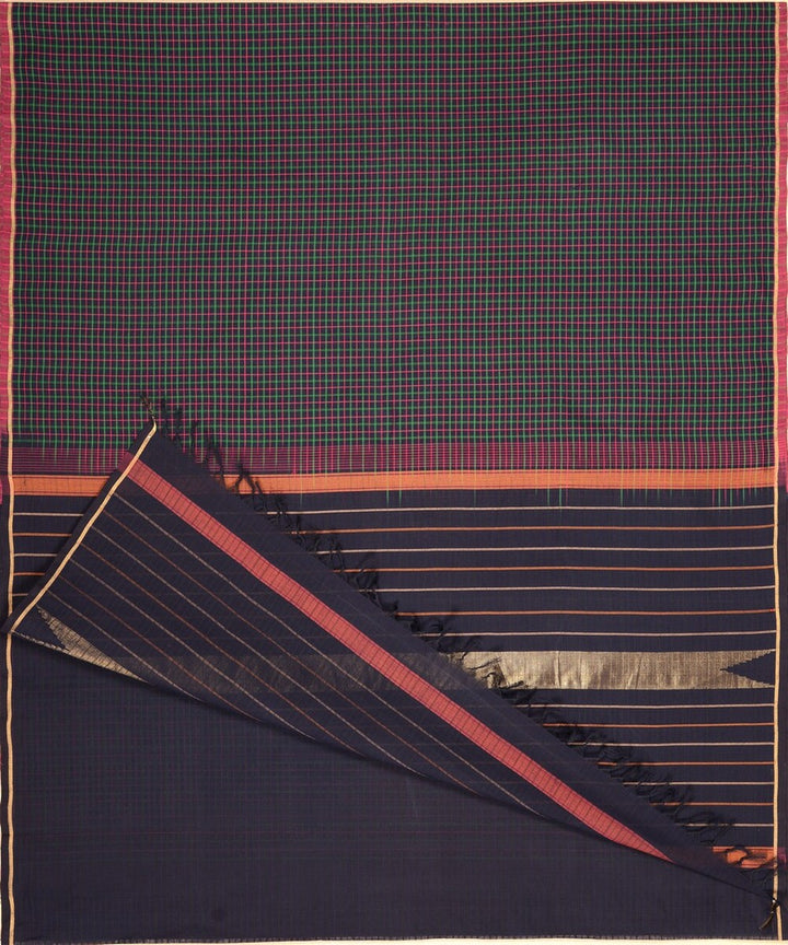 Navy blue borderless handwoven kanchi cotton saree