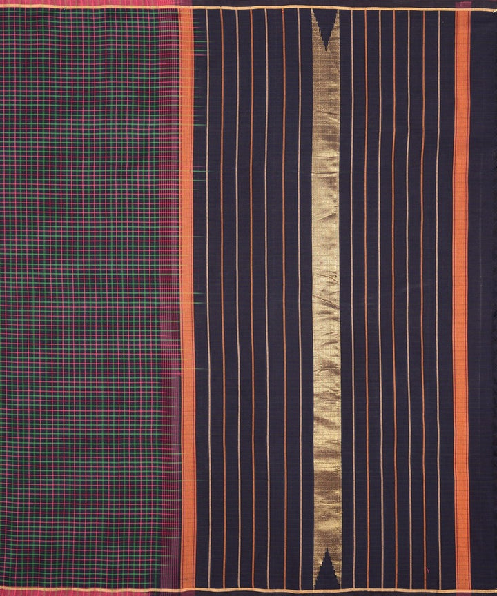 Navy blue borderless handwoven kanchi cotton saree