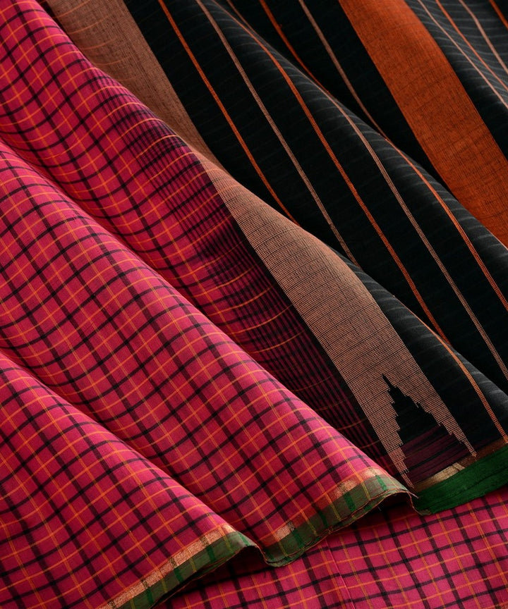 Pink borderless handwoven kanchi cotton saree