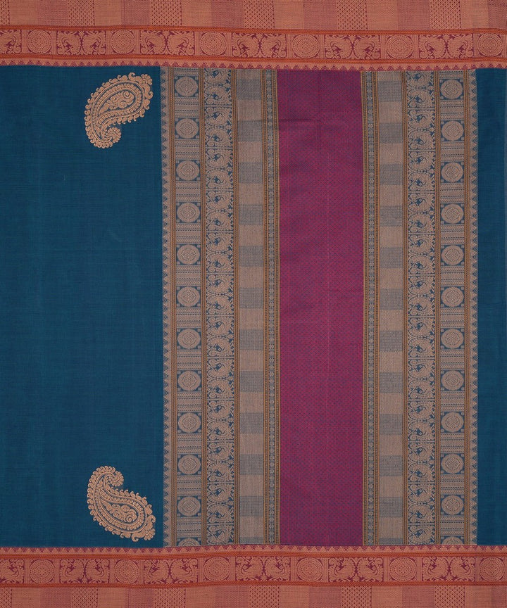 Navy blue with paisley corner motif handwoven kanchi cotton saree