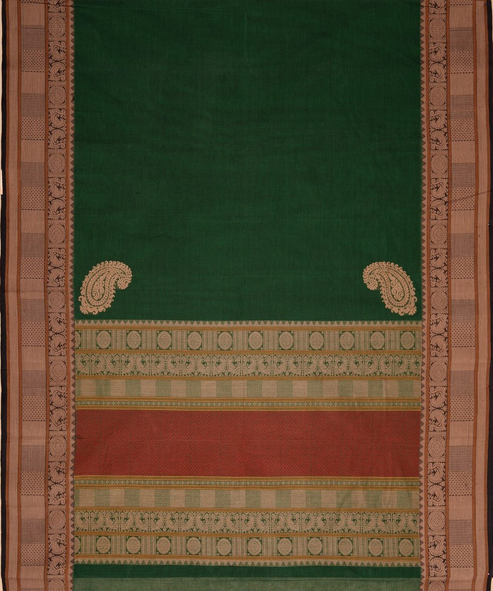 Green with paisley corner motif handwoven kanchi cotton saree