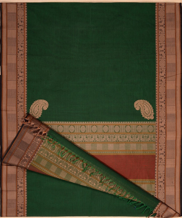 Green with paisley corner motif handwoven kanchi cotton saree