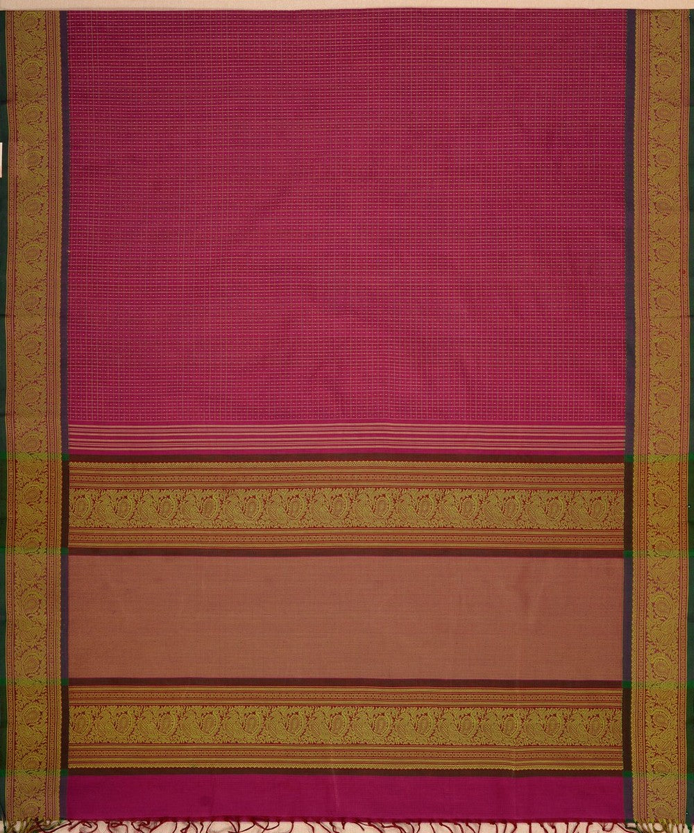 Pink muttu kattam checks handwoven kanchi cotton saree