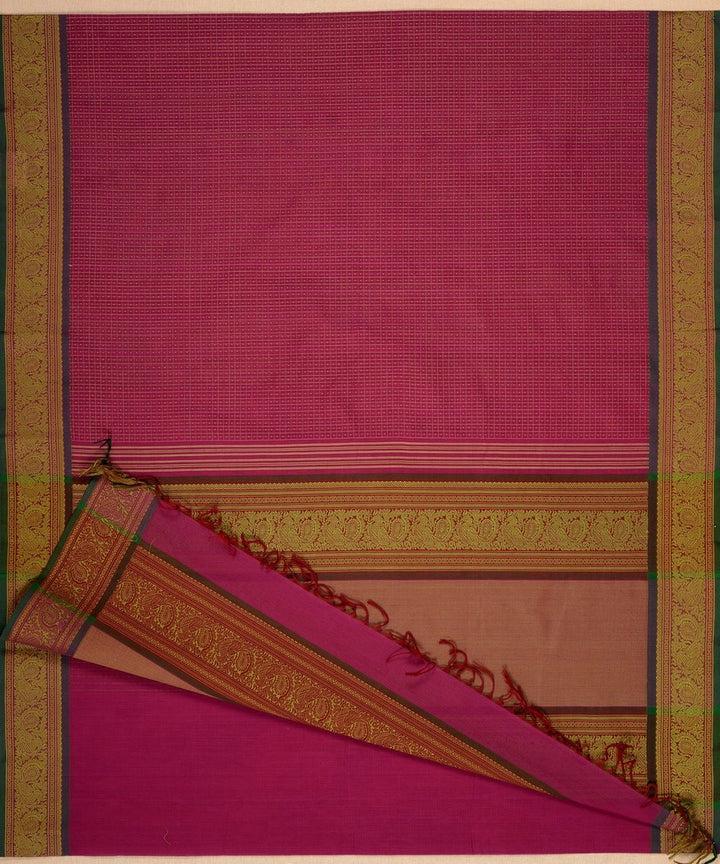 Pink muttu kattam checks handwoven kanchi cotton saree