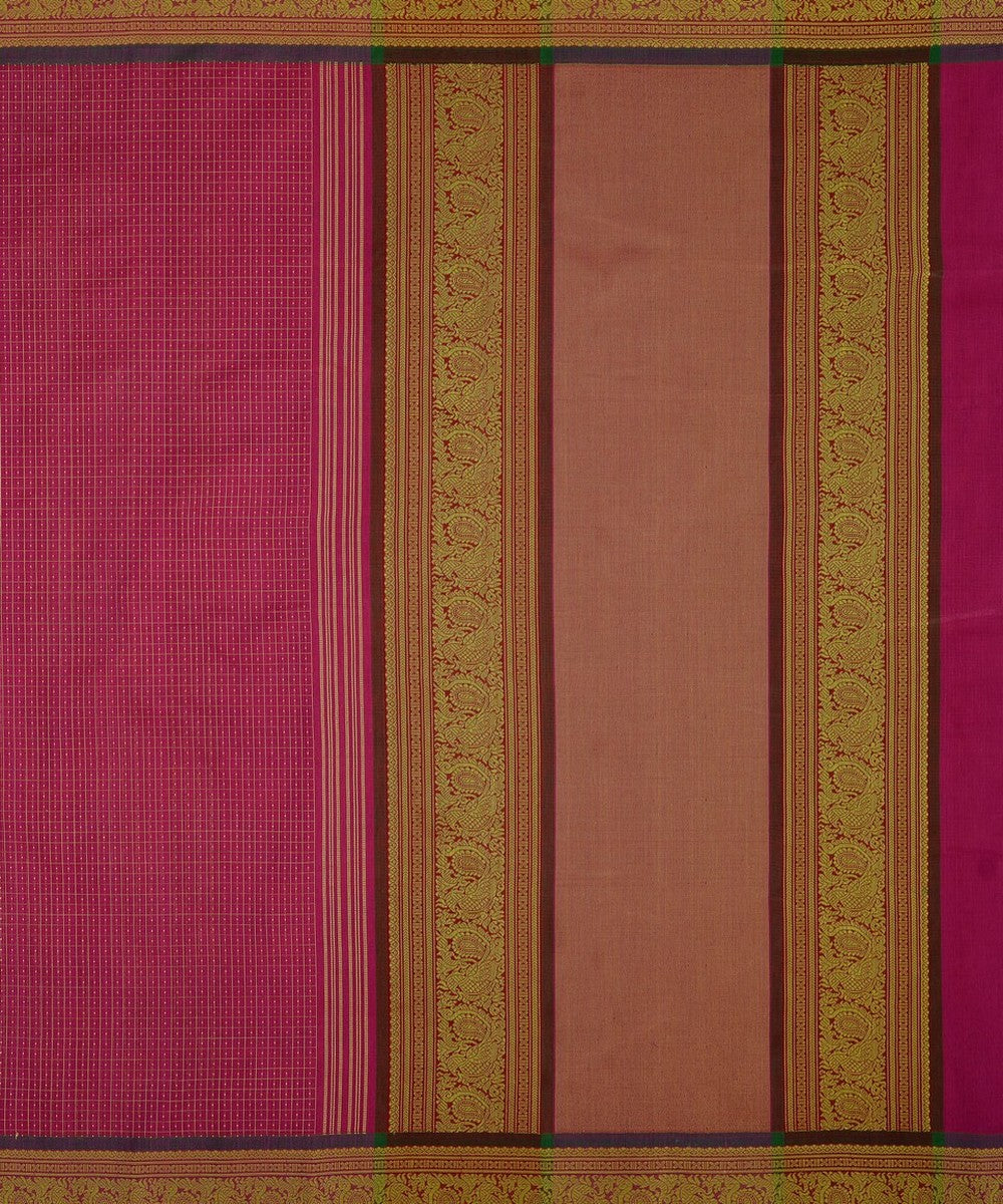 Pink muttu kattam checks handwoven kanchi cotton saree