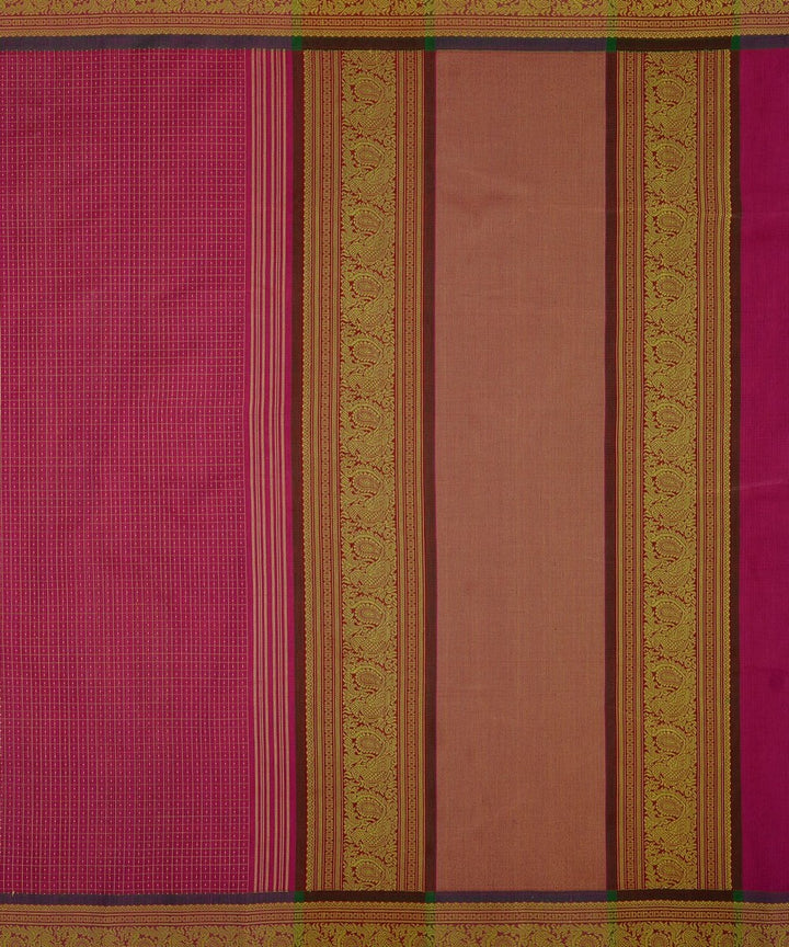 Pink muttu kattam checks handwoven kanchi cotton saree