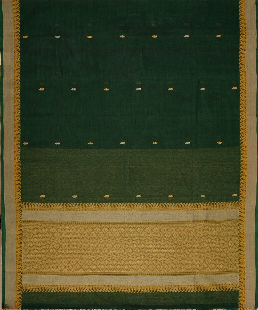 Dark green butta handwoven kanchi cotton saree