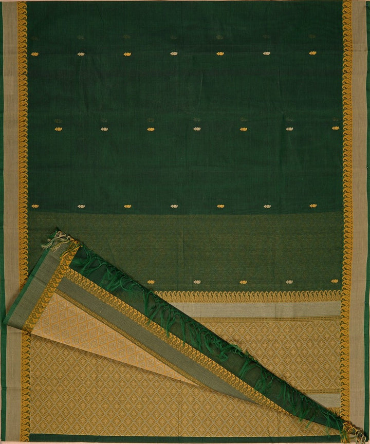 Dark green butta handwoven kanchi cotton saree