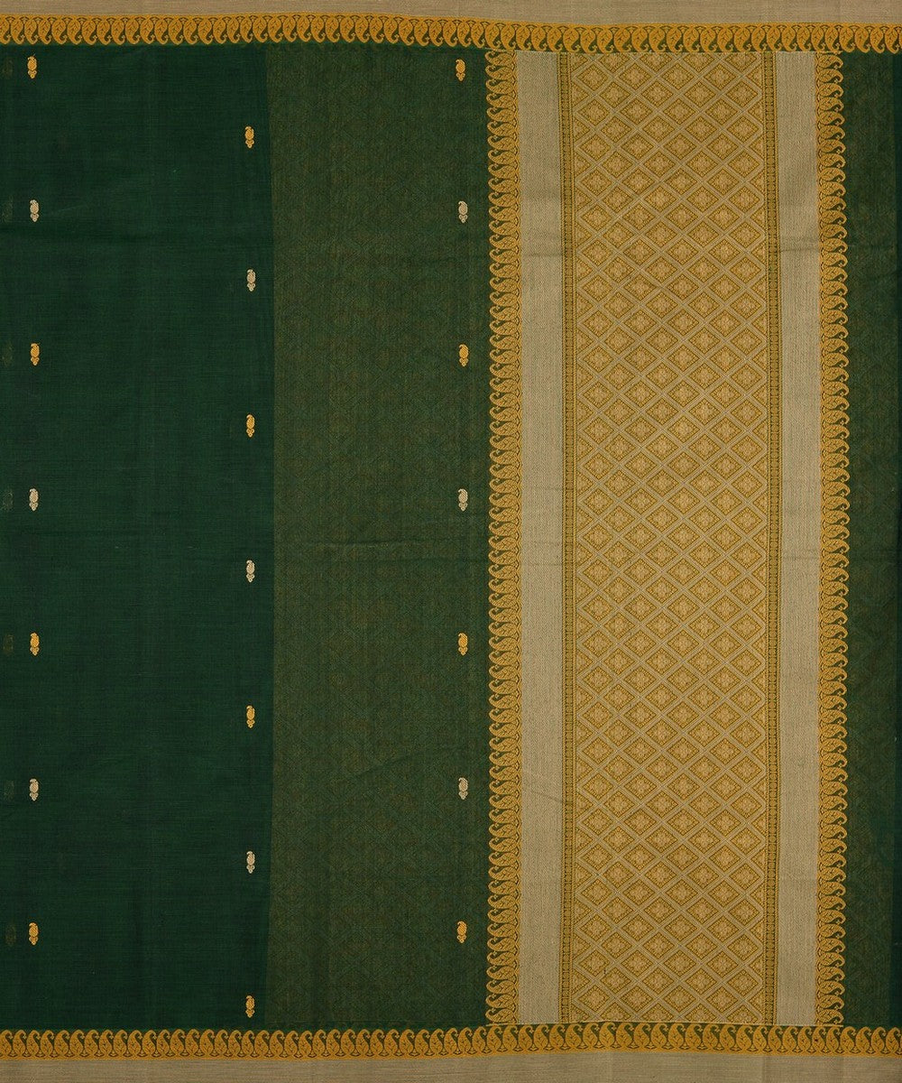 Dark green butta handwoven kanchi cotton saree