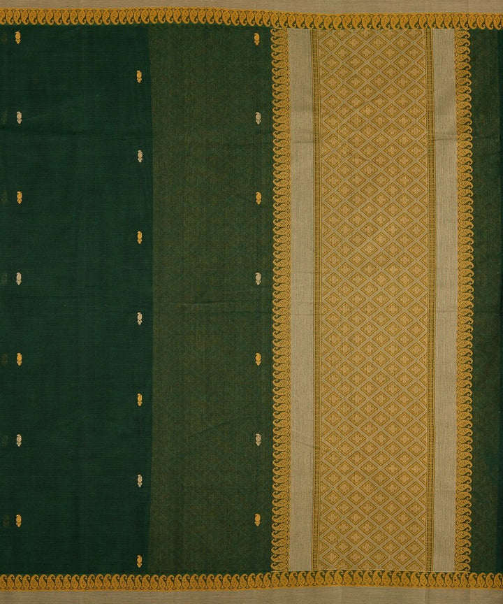 Dark green butta handwoven kanchi cotton saree
