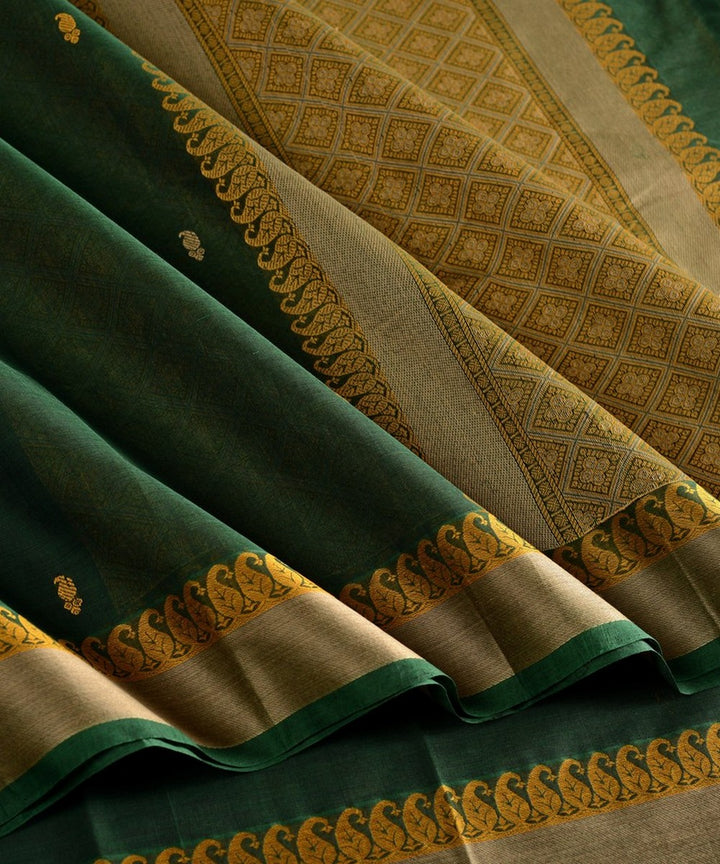 Dark green butta handwoven kanchi cotton saree