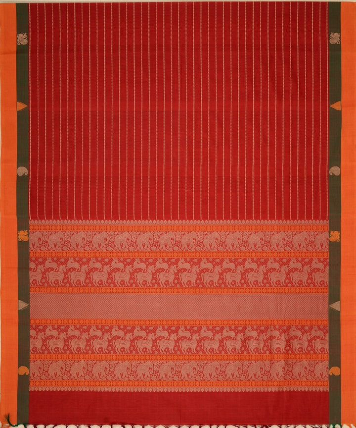 Maroon and orange veldhari handwoven kanchi cotton saree