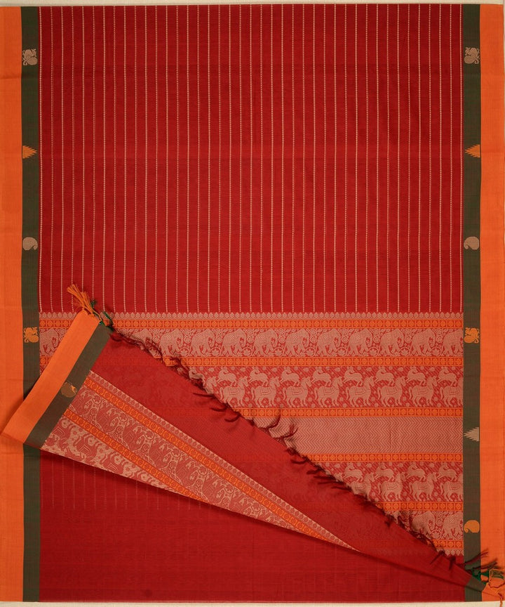 Maroon and orange veldhari handwoven kanchi cotton saree
