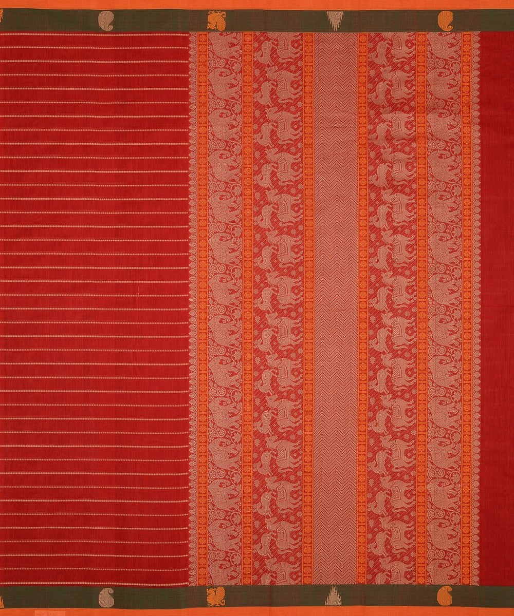 Maroon and orange veldhari handwoven kanchi cotton saree