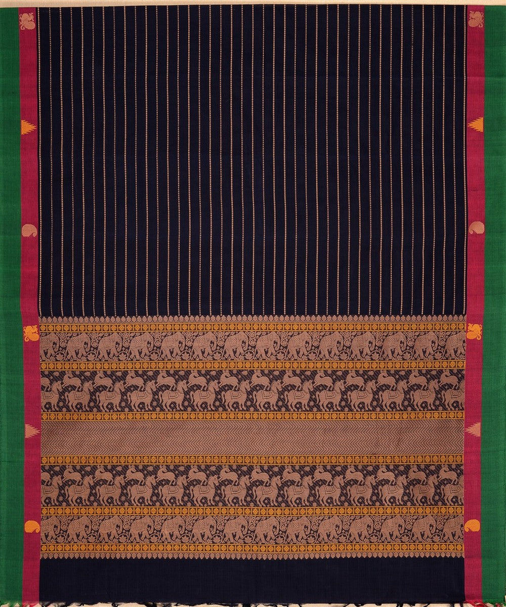 Navy blue veldhari handwoven kanchi cotton saree