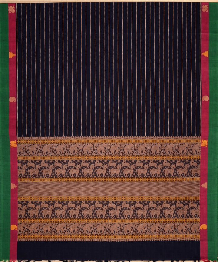 Navy blue veldhari handwoven kanchi cotton saree