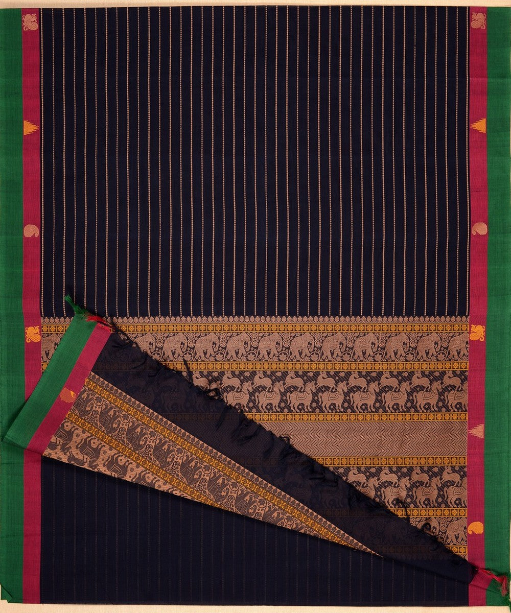 Navy blue veldhari handwoven kanchi cotton saree