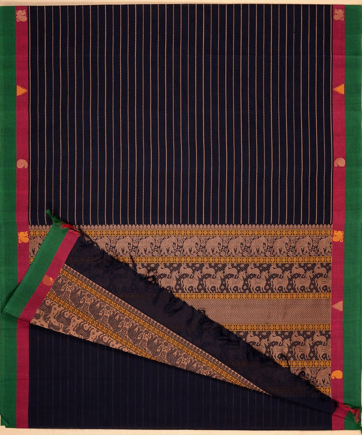 Navy blue veldhari handwoven kanchi cotton saree