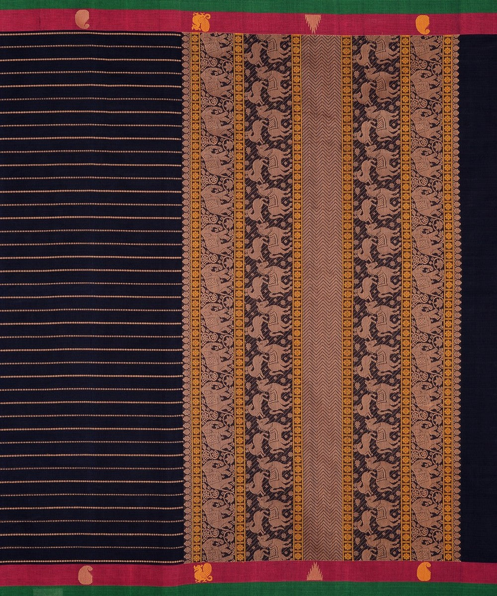 Navy blue veldhari handwoven kanchi cotton saree