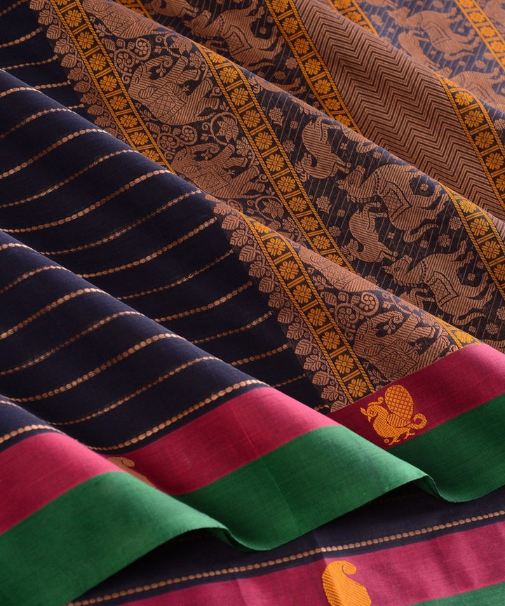 Navy blue veldhari handwoven kanchi cotton saree