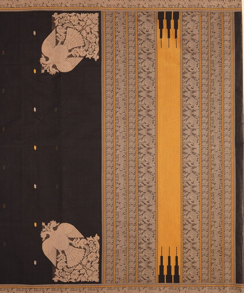 Black gandaberunda corner motif handwoven kanchi cotton saree