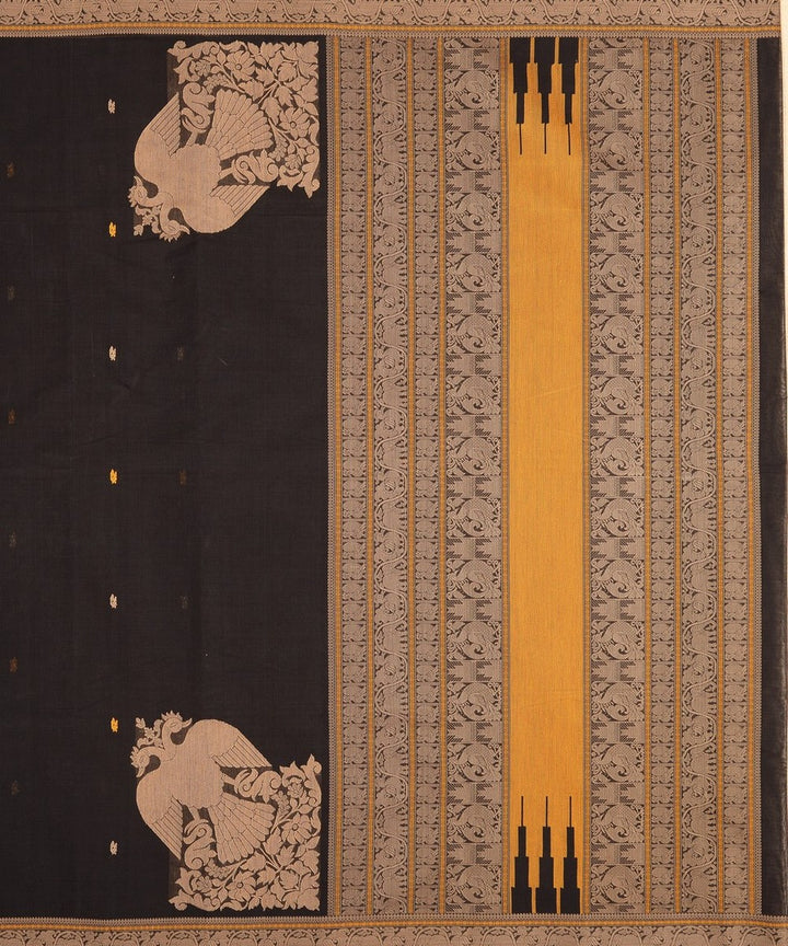 Black gandaberunda corner motif handwoven kanchi cotton saree
