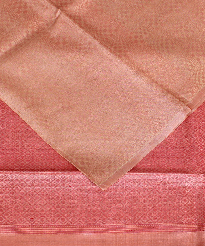 Peach red handwoven kosa tussar silk saree