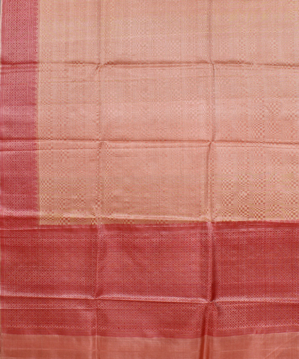 Peach red handwoven kosa tussar silk saree