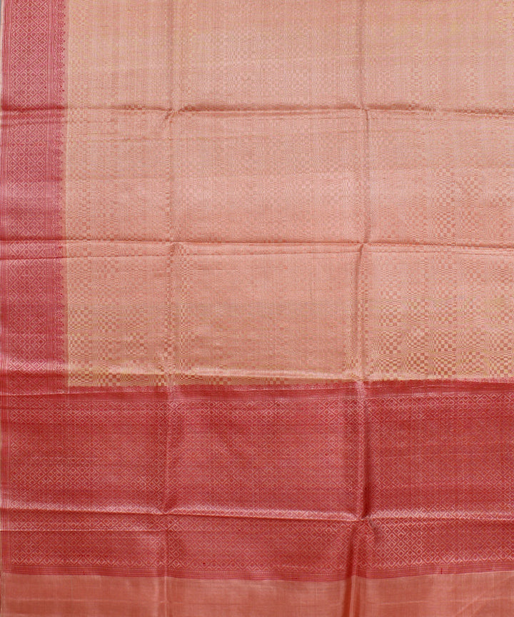 Peach red handwoven kosa tussar silk saree