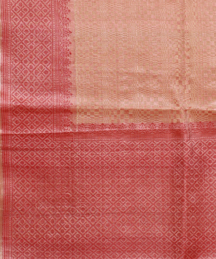 Peach red handwoven kosa tussar silk saree