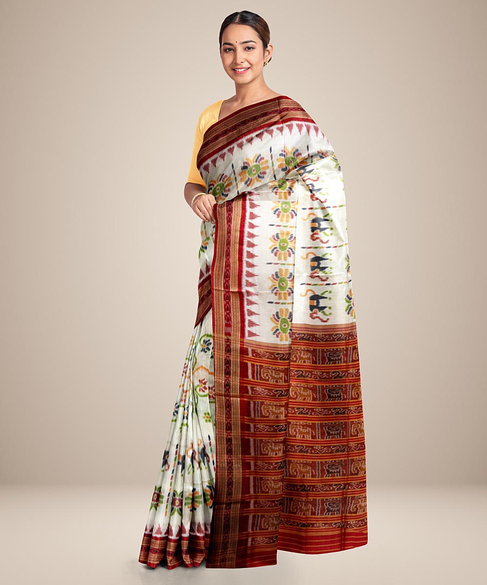 White red silk handwoven khandua saree