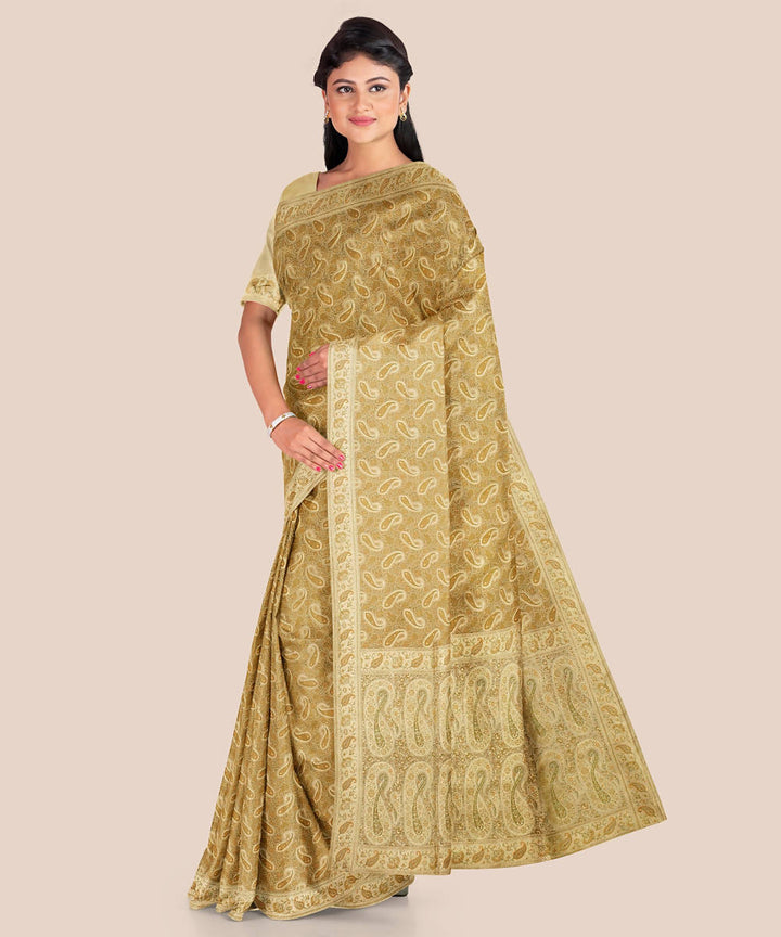 Camel handloom silk katan banarasi saree