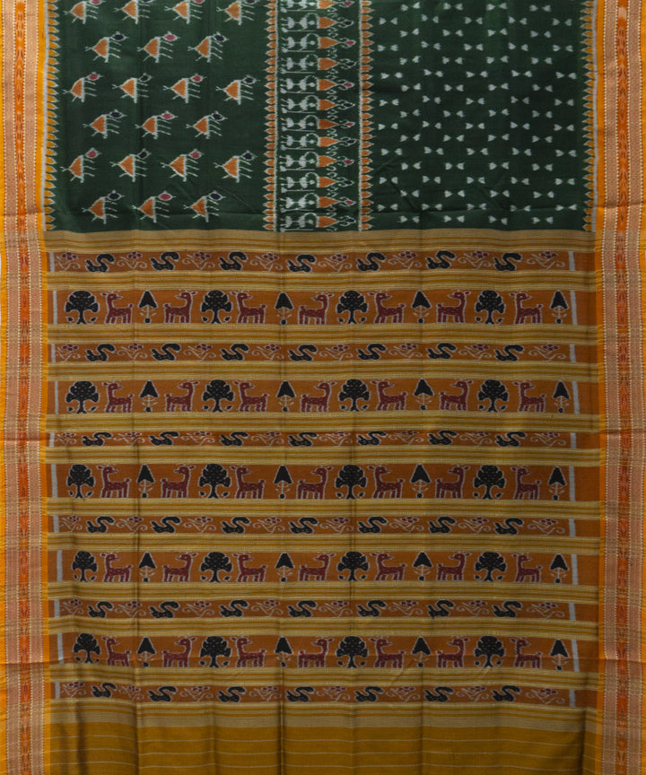 Dark green yellow silk handwoven khandua saree