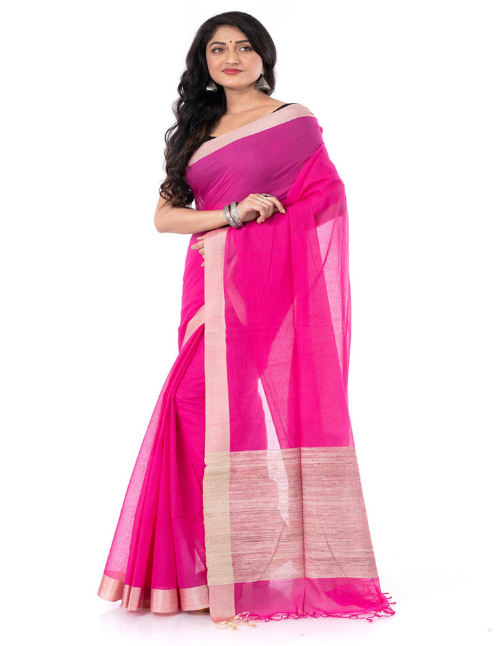 Pink handloom bengal cotton tangail saree
