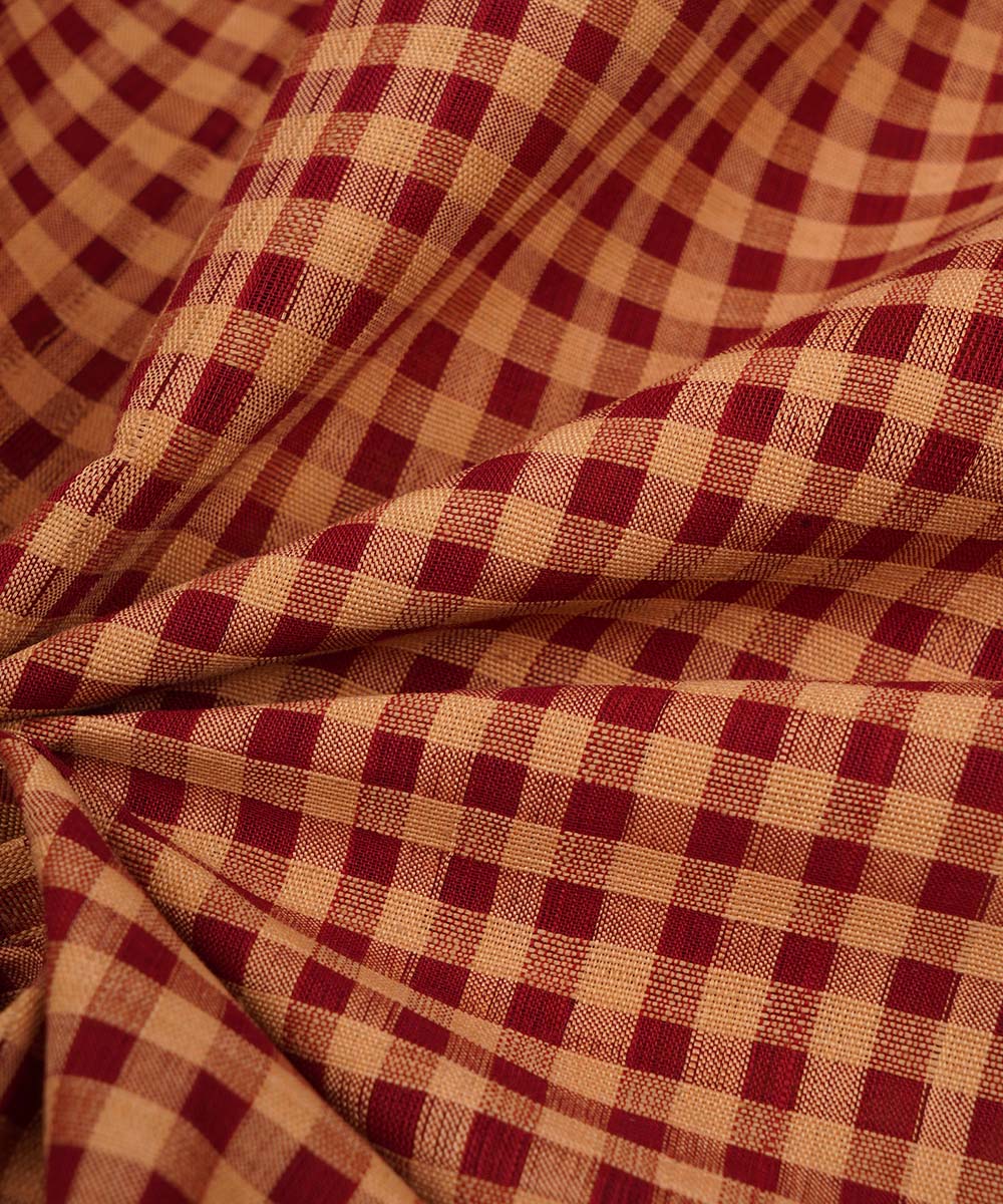 Maroon white hand woven checks cotton mangalgiri material