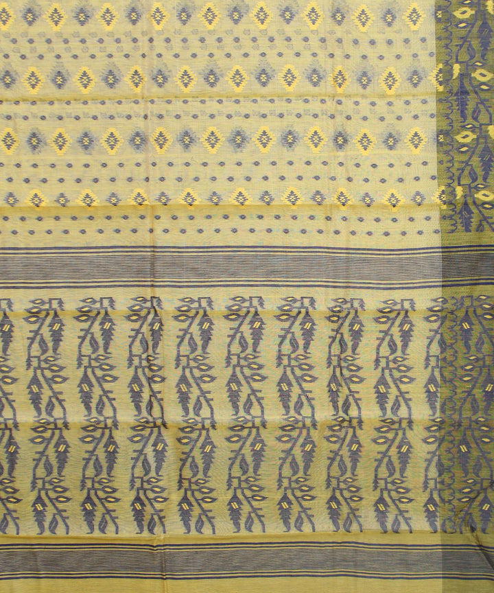 Bengal yellow black Handwoven cotton blend saree