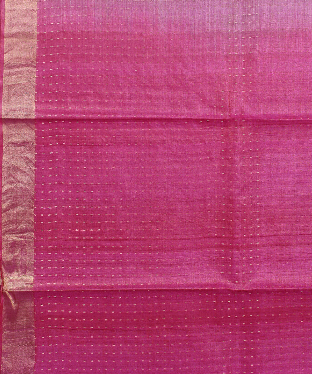 Beige pink handwoven kosa tussar silk saree