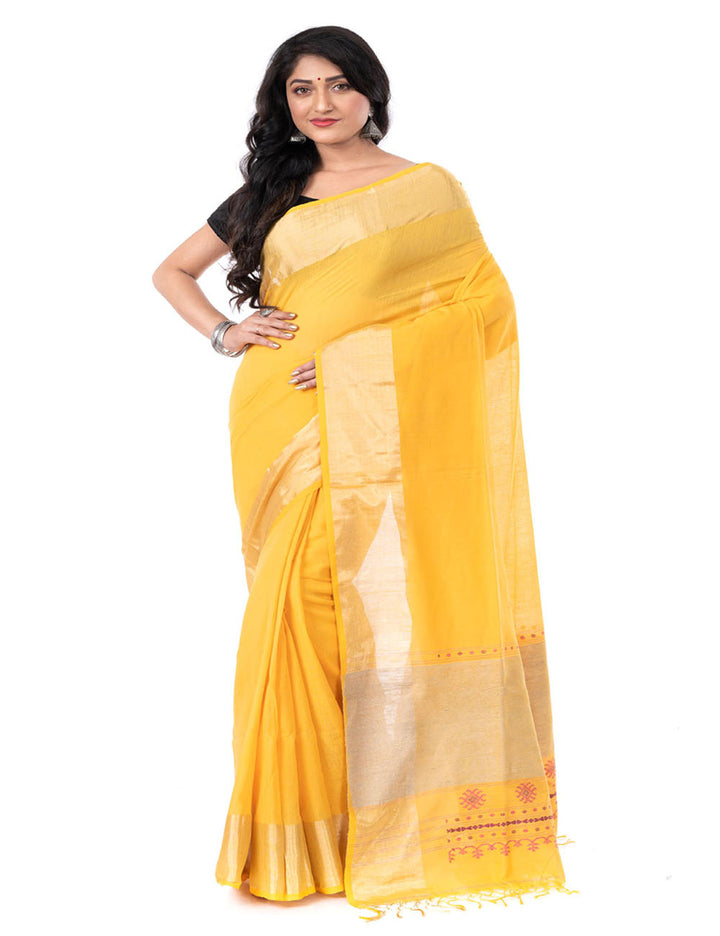 Yellow handloom bengal cotton tangail saree