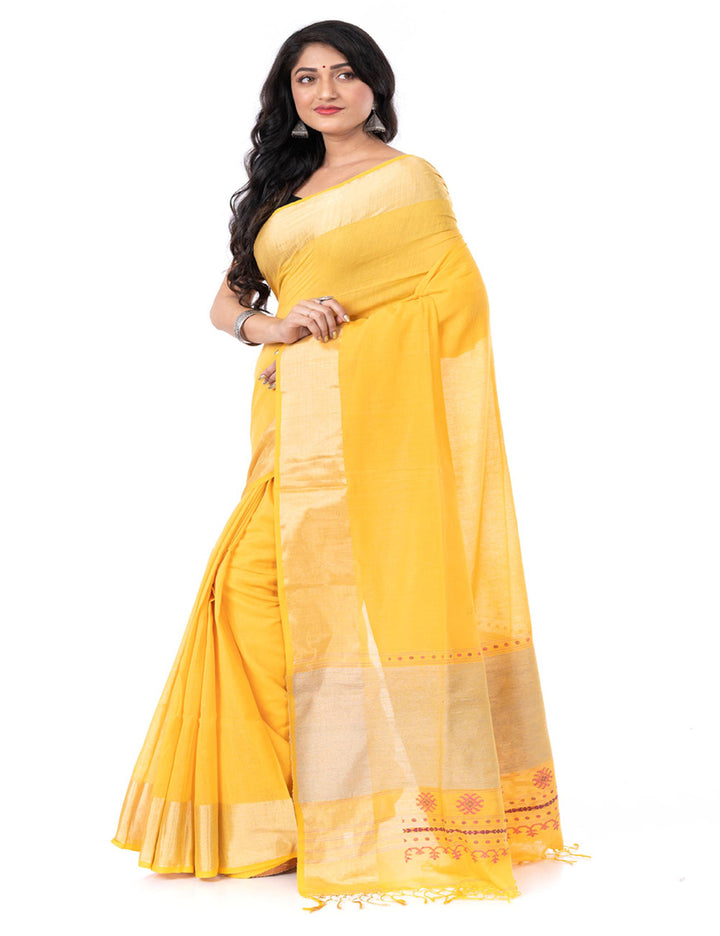 Yellow handloom bengal cotton tangail saree