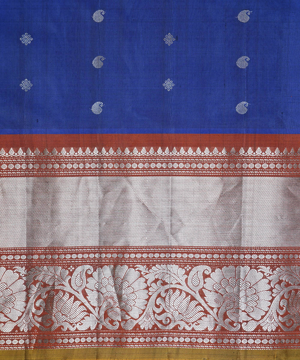 Air force blue handwoven silk gadwal saree