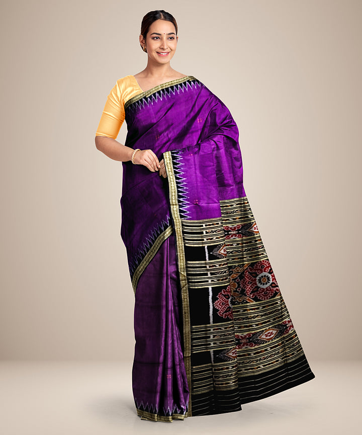 Purple black silk handloom khandua saree