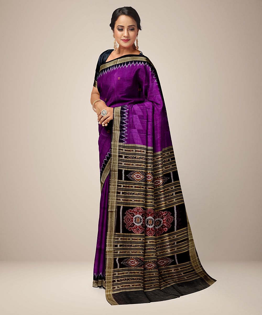 Purple black silk handloom khandua saree