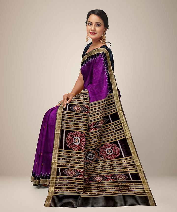 Purple black silk handloom khandua saree