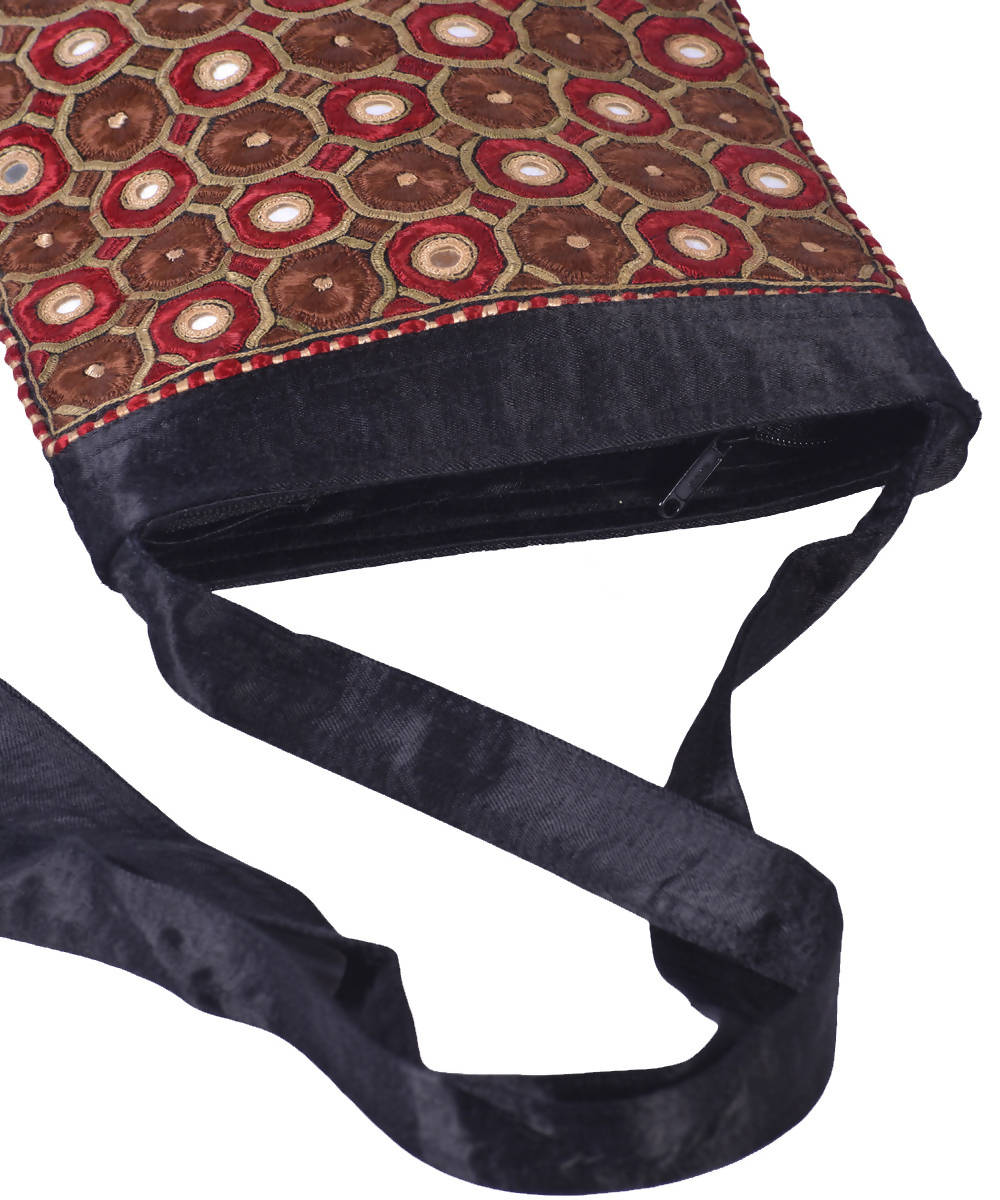 Black multicolor hand embroidery mashroo cross body bag