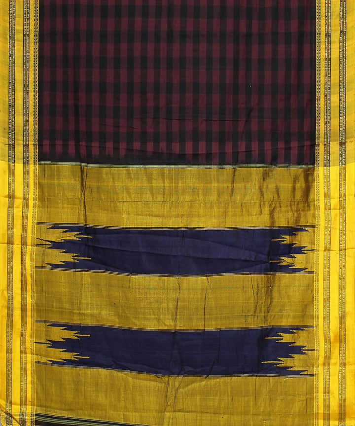 maroon black checks handwoven gomi teni border ilkal saree