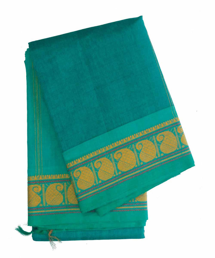 Dark cyan green handwoven cotton kanchi saree