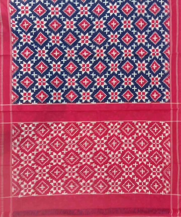 Navy blue with red handloom cotton ikat pochampally saree